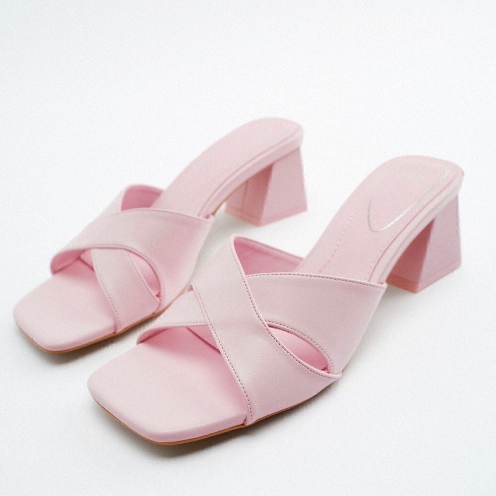 Zara Pink Mid Block Heel Sandals Size 36 3328/910/050